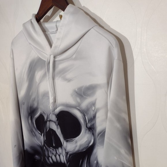 Skull Graphic Hoodie All Over Print Size XL Adults - Picture 9 of 13